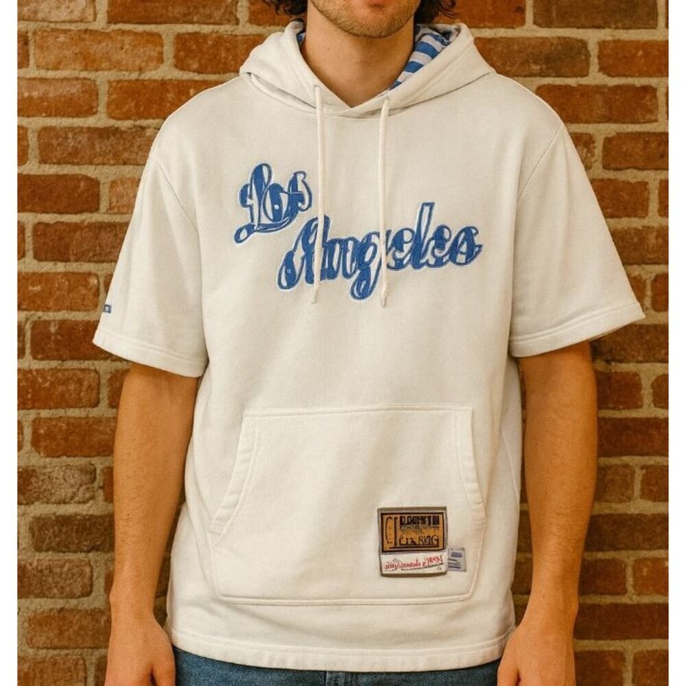 Mitchell & Ness LA Lakers Basketball White Short Sleeve Hoodie Size M